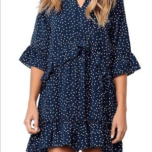 Women's V Neck Ruffle Polka Dot Loose Dress